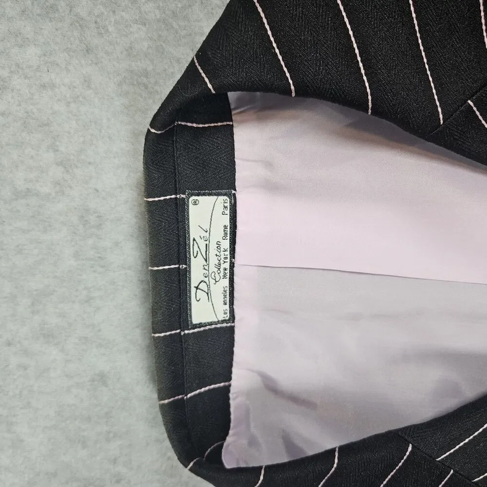 Den Zel Collection Men's Black Pink Pinstripe Lined Suit With Vest 40R Zoot